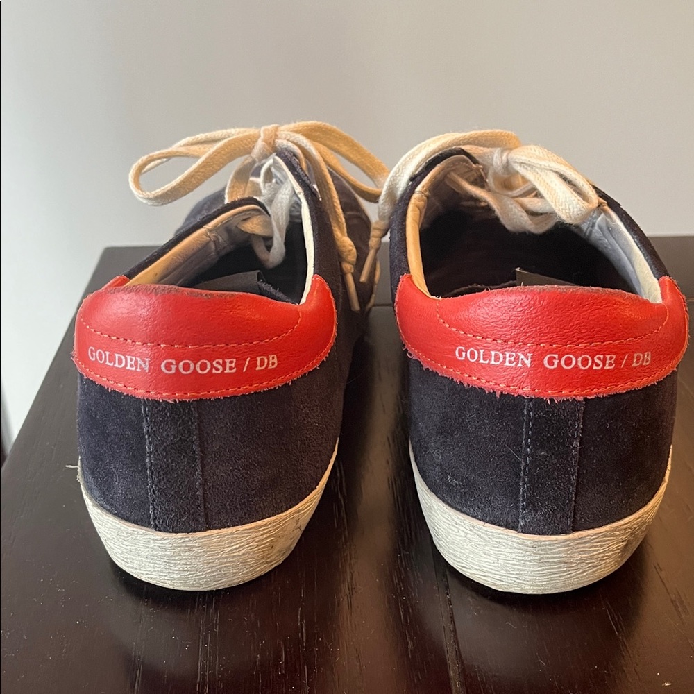 Golden Goose Navy and White Sneakers with Orange Accents - Picture 2 of 6
